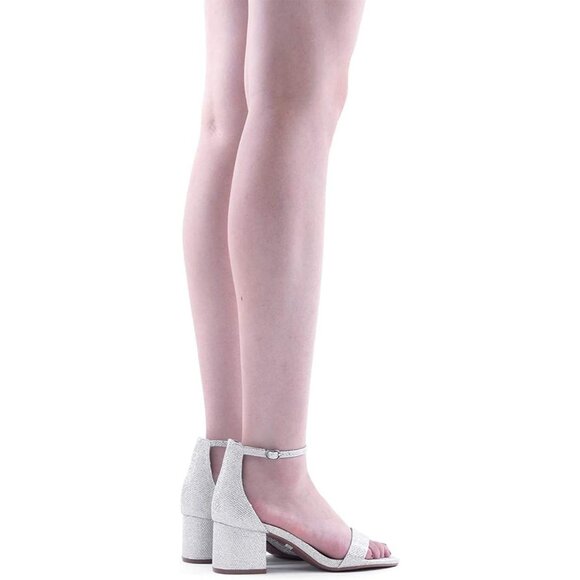 Dream Pairs Women's Silver/Glitter Chunky Block Heel Ankle Strap Sandals - Picture 8 of 8